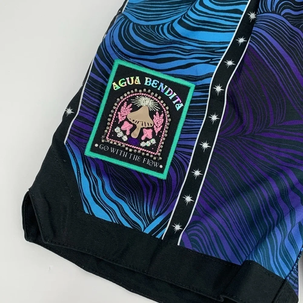 Agua Bendita Luke Eter swim shorts trunks blue purple swirl patch boys new 4